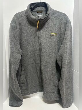 L.L. Bean Men's  Gray Full-Zip Fleece Jacket with Yellow Zip Pull